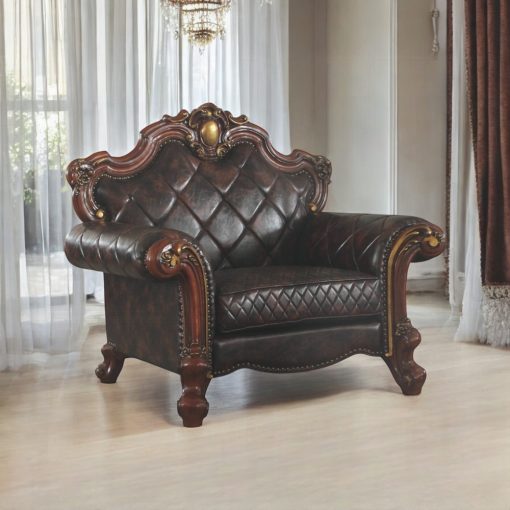 Acme Picardy Synthetic Leather & Honey Oak Chair with Pillow