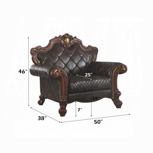 Acme Picardy Synthetic Leather & Honey Oak Chair with Pillow - Image 6