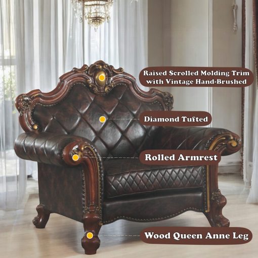 Acme Picardy Synthetic Leather & Honey Oak Chair with Pillow - Image 7