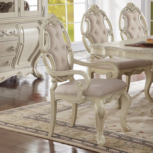 Acme Ragenardus Fabric & Antique White Arm Chair - Set - 2