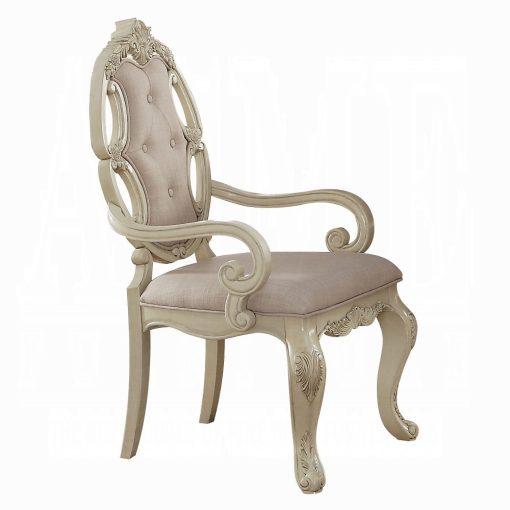 Acme Ragenardus Fabric & Antique White Arm Chair - Set - 2 - Image 2