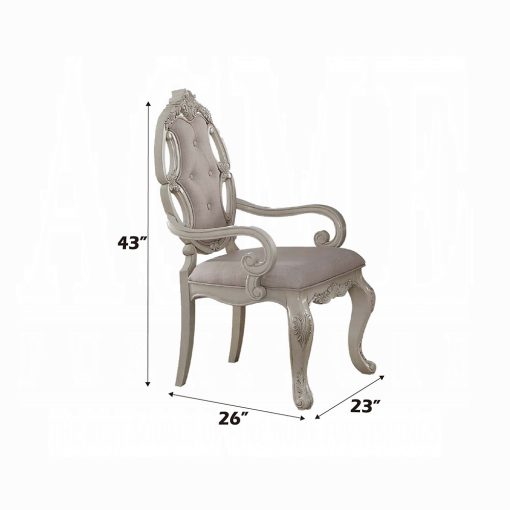 Acme Ragenardus Fabric & Antique White Arm Chair - Set - 2 - Image 3