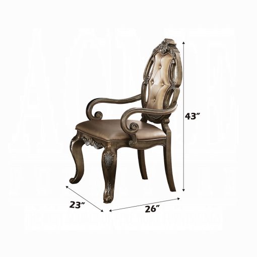 Acme Ragenardus Vintage Synthetic Leather & Vintage Oak Arm Chair - Set of 2 - Image 3