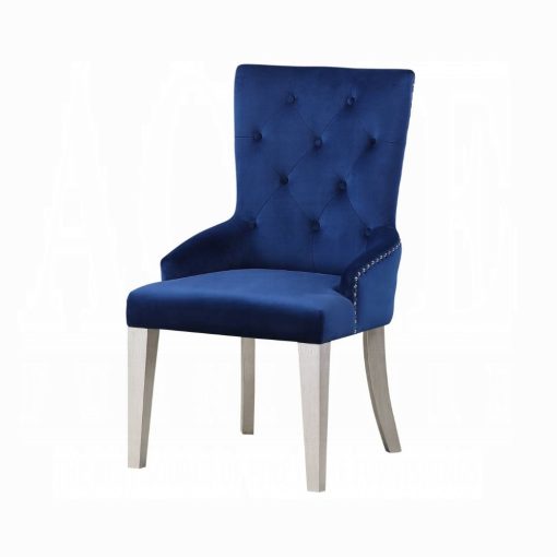 Acme Varian Blue Fabric & Antique Platinum Side Chair