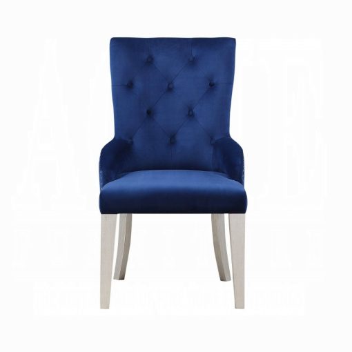 Acme Varian Blue Fabric & Antique Platinum Side Chair - Image 2