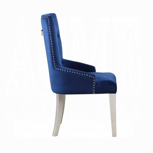 Acme Varian Blue Fabric & Antique Platinum Side Chair - Image 3