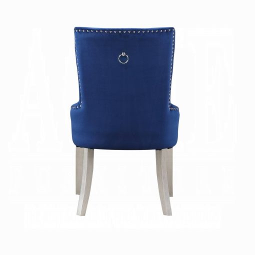 Acme Varian Blue Fabric & Antique Platinum Side Chair - Image 4