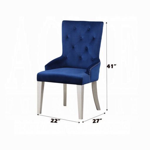 Acme Varian Blue Fabric & Antique Platinum Side Chair - Image 5