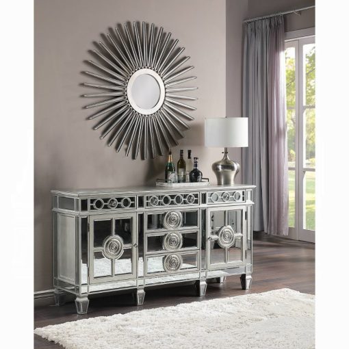 Acme Varian Mirrored & Antique Platinum Server