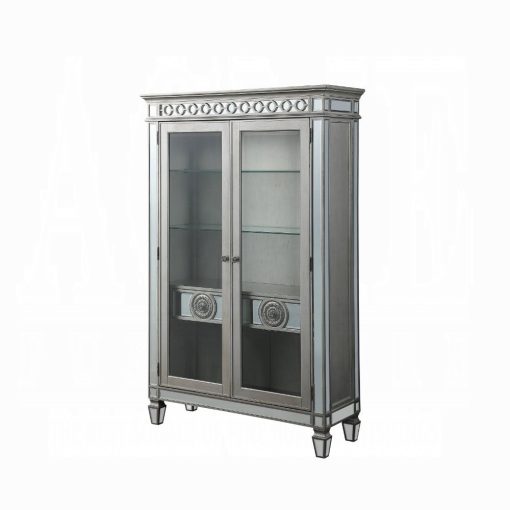 Acme Varian Mirrored & Antique Platinum Curio Cabinet - Image 4