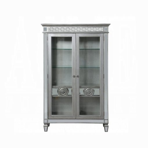 Acme Varian Mirrored & Antique Platinum Curio Cabinet - Image 5