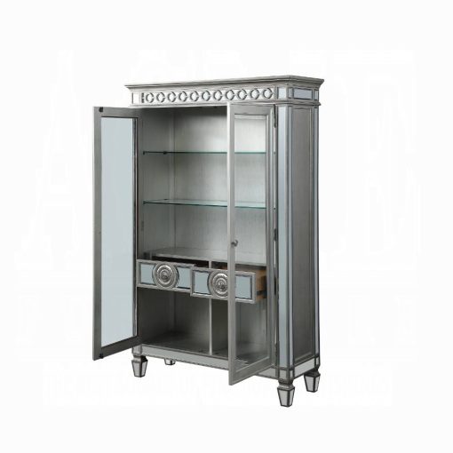 Acme Varian Mirrored & Antique Platinum Curio Cabinet - Image 6
