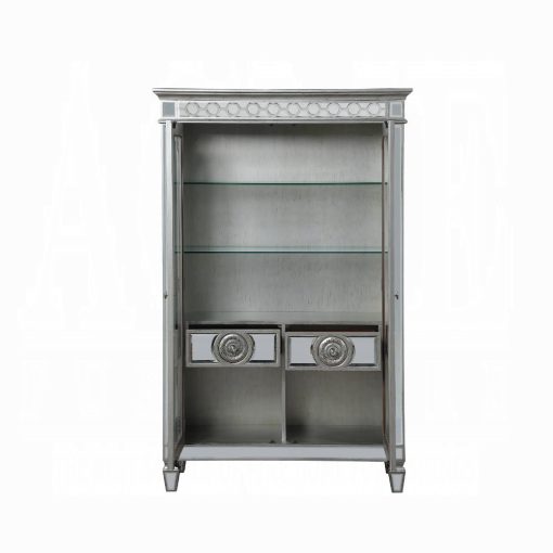 Acme Varian Mirrored & Antique Platinum Curio Cabinet - Image 7