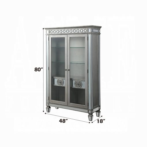 Acme Varian Mirrored & Antique Platinum Curio Cabinet - Image 11