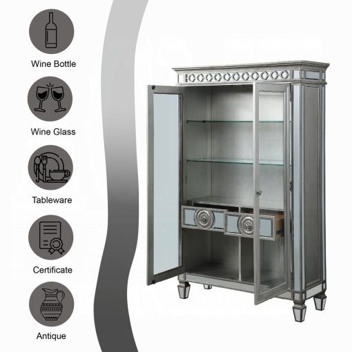 Acme Varian Mirrored & Antique Platinum Curio Cabinet - Image 12