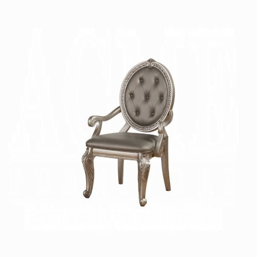 Acme Northville Synthetic Leather & Antique Silver Arm Chair - Set of 2