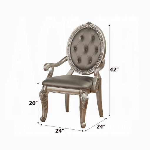 Acme Northville Synthetic Leather & Antique Silver Arm Chair - Set of 2 - Image 2