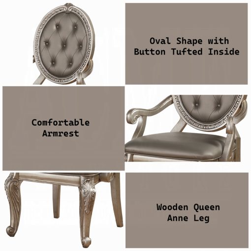Acme Northville Synthetic Leather & Antique Silver Arm Chair - Set of 2 - Image 3