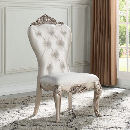 Acme Gorsedd Cream Fabric & Golden Ivory Side Chair - Set of 2