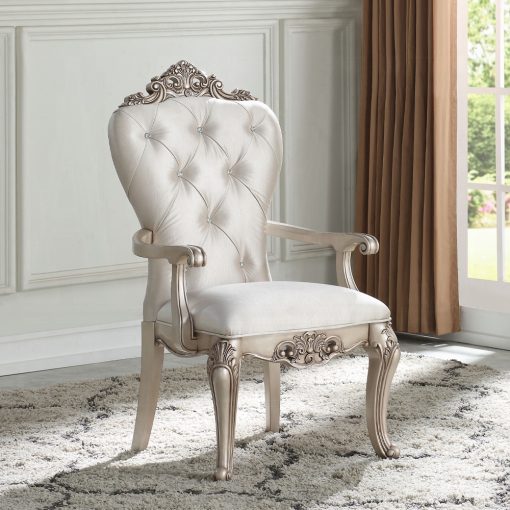 Acme Gorsedd Cream Fabric & Golden Ivory Arm Chair - Set of 2