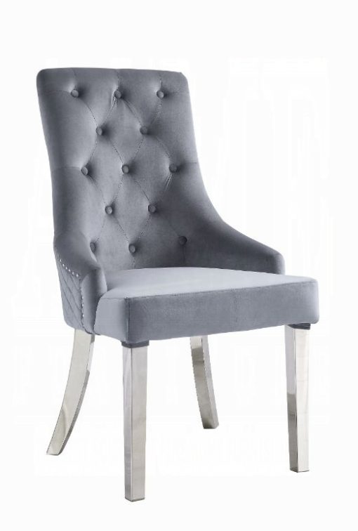Acme Satinka Gray Fabric & Mirrored Silver Side Chair - Set of 2 - Image 2