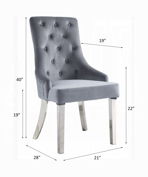 Acme Satinka Gray Fabric & Mirrored Silver Side Chair - Set of 2 - Image 5