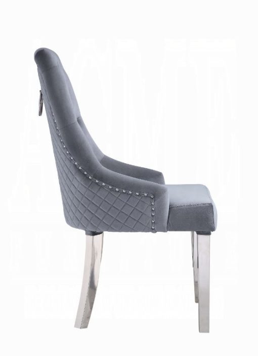 Acme Satinka Gray Fabric & Mirrored Silver Side Chair - Set of 2 - Image 3