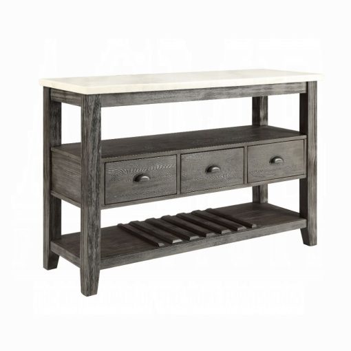 Acme Merel White Marble Top & Gray Oak Server