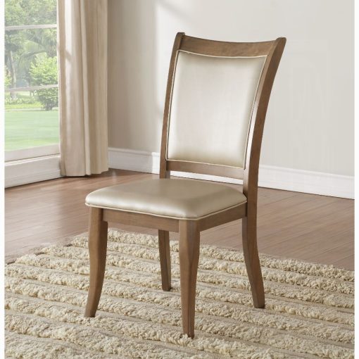 Acme Harald Beige Synthetic Leather & Gray Oak Side Chair - Set of 2