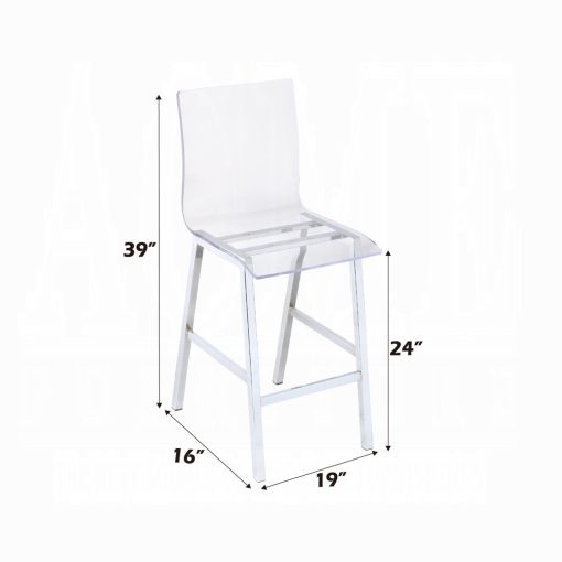 Acme Nadie Clear Acrylic & Chrome Counter Height Chair - Set of 2 - Image 3