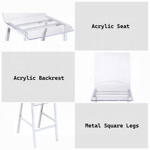 Acme Nadie Clear Acrylic & Chrome Counter Height Chair - Set of 2 - Image 4