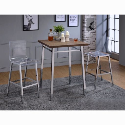Acme Nadie Oak & Chrome Bar Table - Image 5