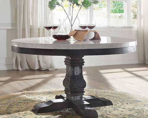 Acme Nolan White Marble Top & Salvage Dark Oak Round Dining Table