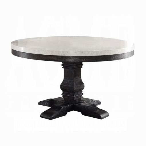 Acme Nolan White Marble Top & Salvage Dark Oak Round Dining Table - Image 2