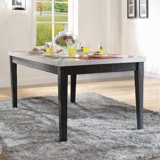 Acme Nolan White Natural Marble Top & Salvage Dark Oak Dining Table