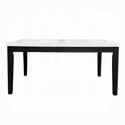 Acme Nolan White Natural Marble Top & Salvage Dark Oak Dining Table - Image 3