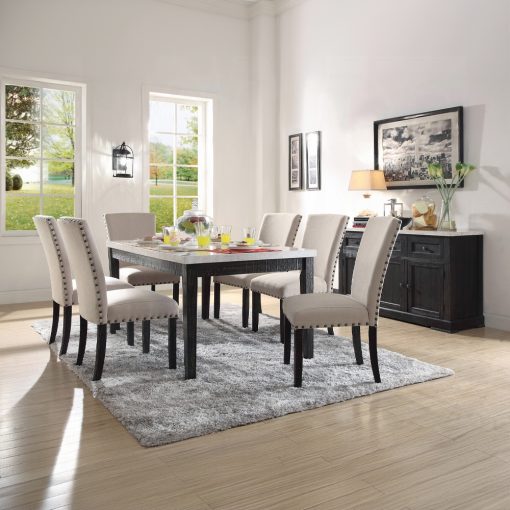 Acme Nolan White Natural Marble Top & Salvage Dark Oak Dining Table - Image 5