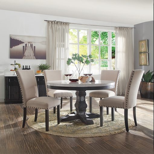 Acme Nolan Linen & Salvage Dark Oak Side Chair - Set of 2 - Image 3