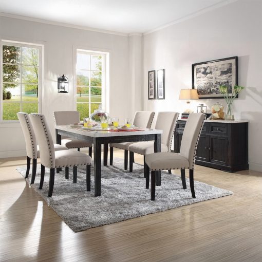 Acme Nolan Linen & Salvage Dark Oak Side Chair - Set of 2 - Image 4