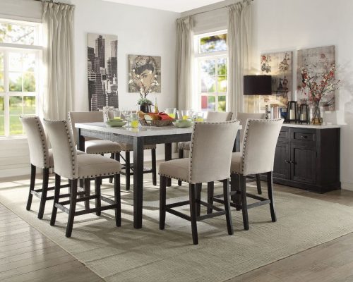 Acme Nolan White Marble Top & Salvage Dark Oak Counter Height Table