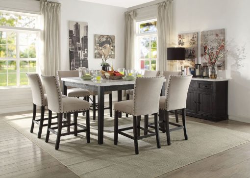Acme Nolan White Marble Top & Salvage Dark Oak Counter Height Table