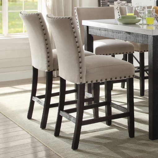 Acme Nolan Beige Linen & Salvage Dark Oak Counter Height Chair - Set of 2