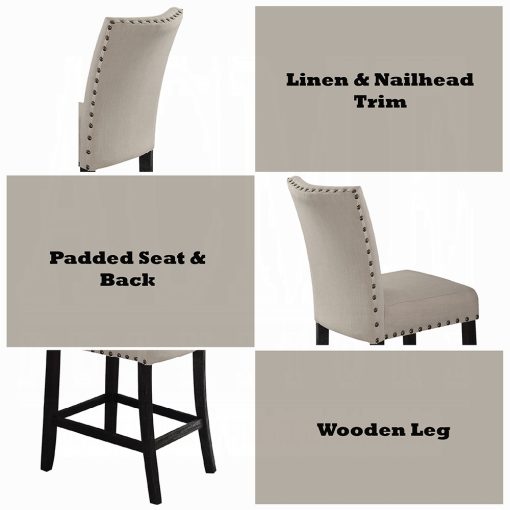 Acme Nolan Beige Linen & Salvage Dark Oak Counter Height Chair - Set of 2 - Image 3