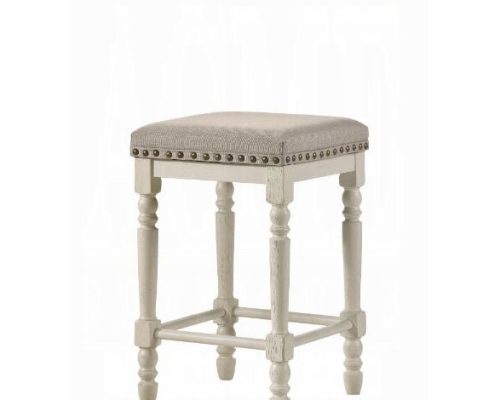 Acme Tasnim Tan Fabric & Antique White Counter Height Stool - Set of 2