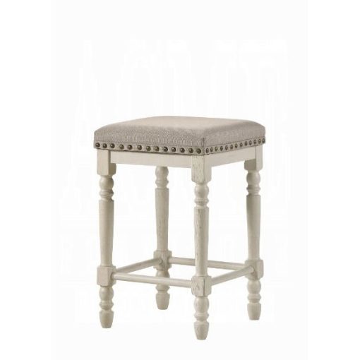 Acme Tasnim Tan Fabric & Antique White Counter Height Stool - Set of 2