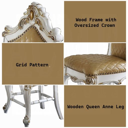 Acme Picardy Butterscotch Synthetic Leather & Antique Pearl Counter Height Chair - Set of 2 - Image 3