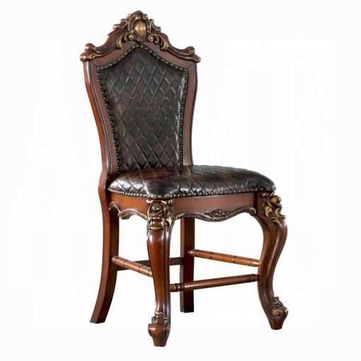 Acme Picardy Chocolate Synthetic Leather & Honey Oak Counter Height Chair - Set of 2 - Image 2