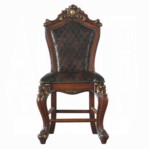 Acme Picardy Chocolate Synthetic Leather & Honey Oak Counter Height Chair - Set of 2 - Image 3