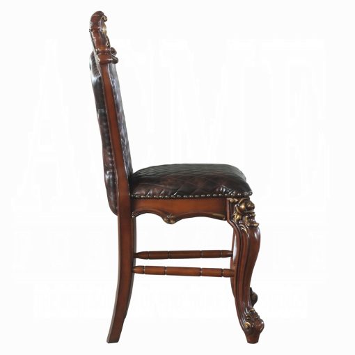 Acme Picardy Chocolate Synthetic Leather & Honey Oak Counter Height Chair - Set of 2 - Image 4