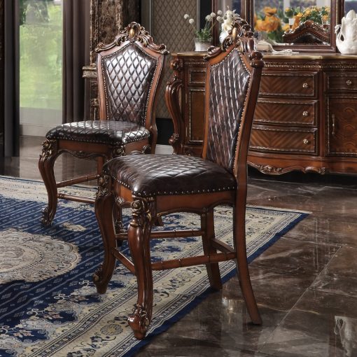 Acme Picardy Chocolate Synthetic Leather & Honey Oak Counter Height Chair - Set of 2